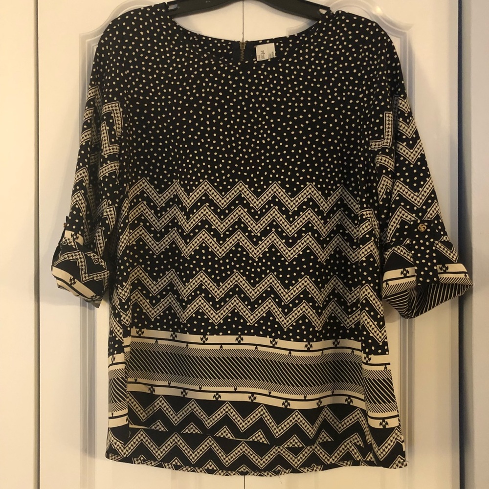 Navy and Cream Polka Dot Top